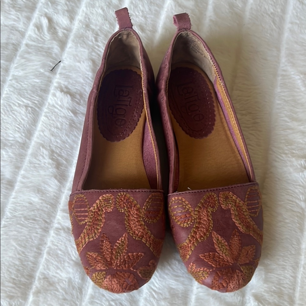 Anthropologie Latigo Embroidered Boho Leather Ballet Flats - Picture 2 of 8